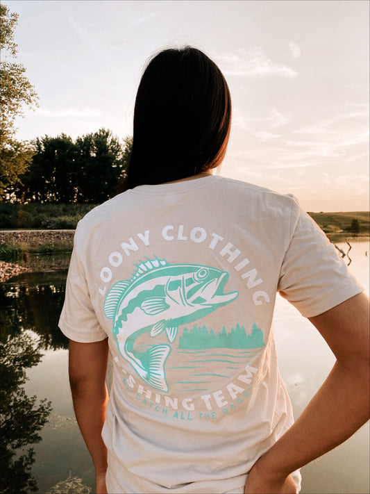 Model wearing Fishing Team Tee