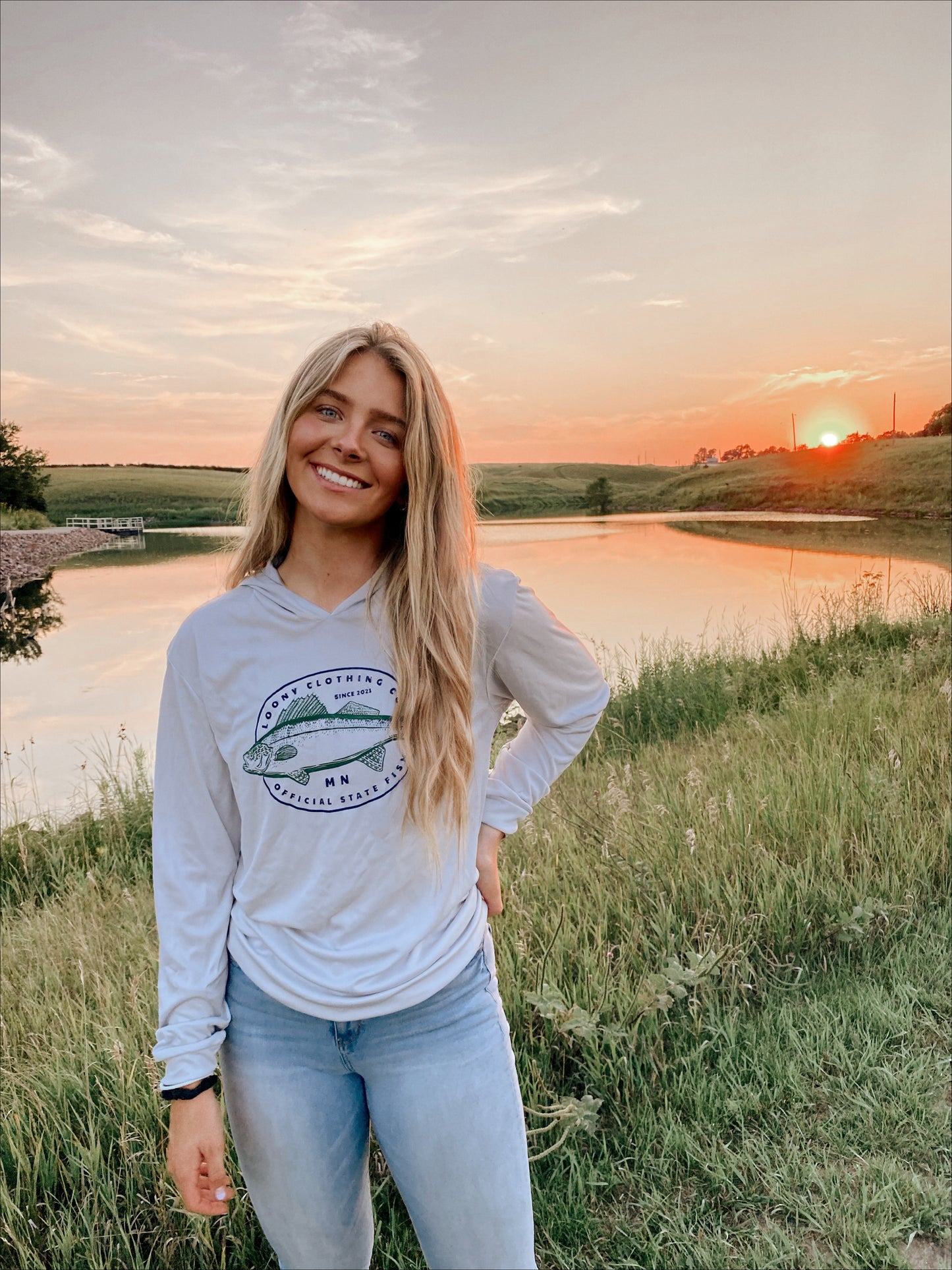 Model wearing Walleye Hooded Long Sleeve