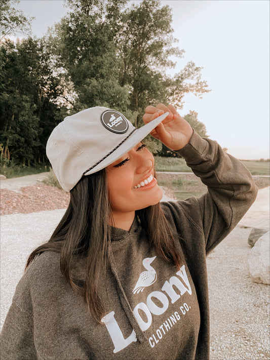 Model wearing PVC Patch Camp Hat