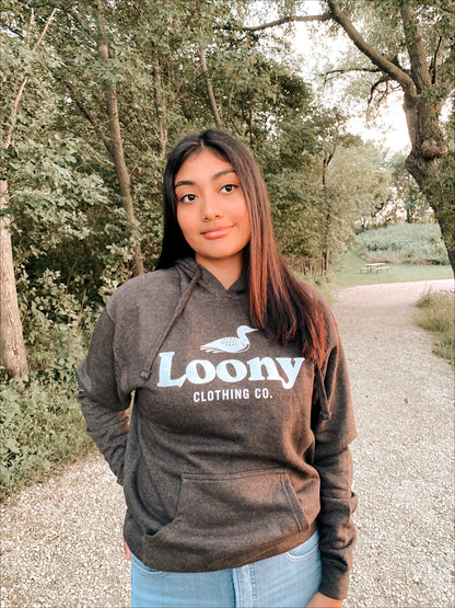 Model wearing Loony Logo Hoodie