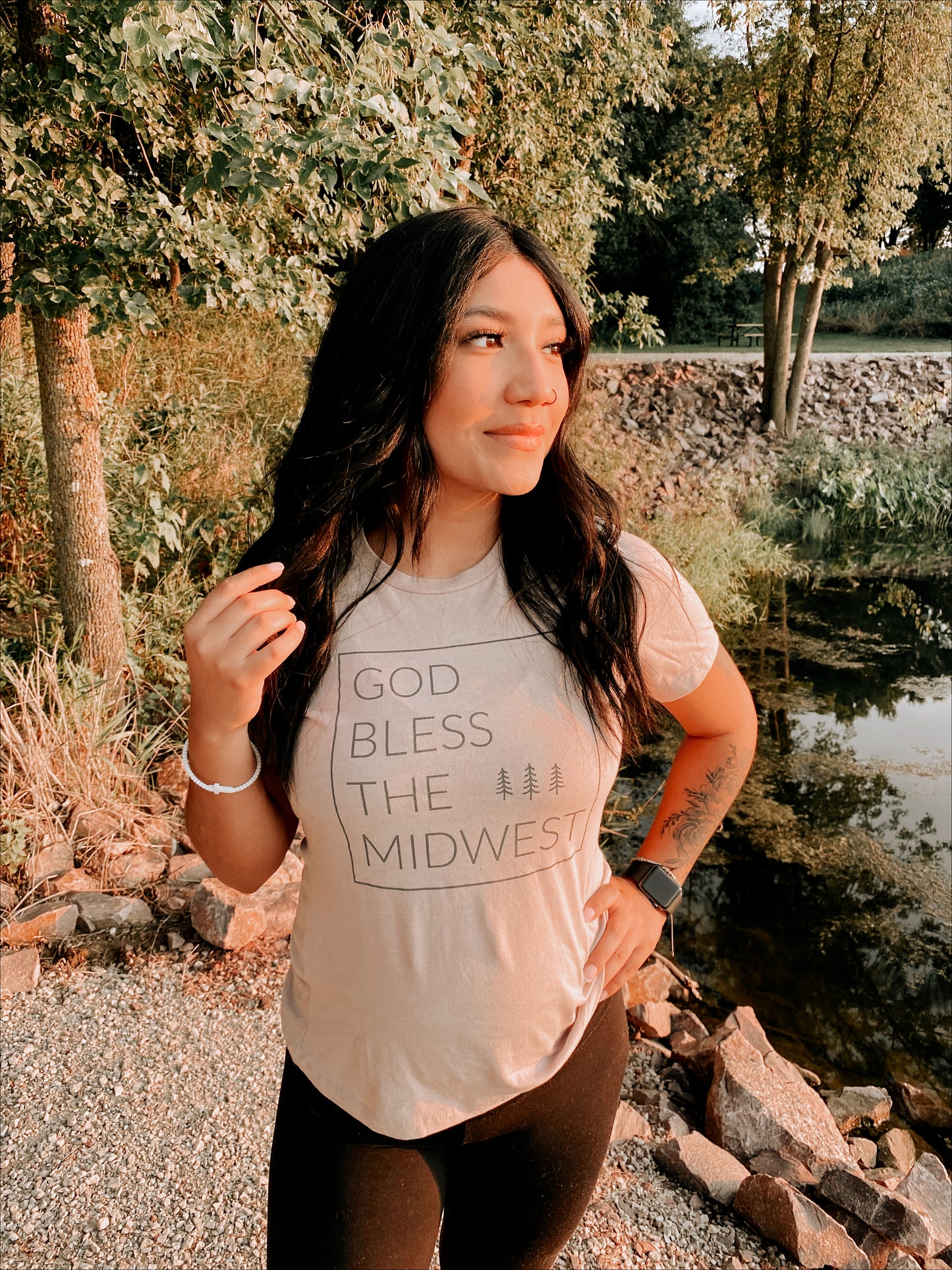 Model wearing God Bless The Midwest Tee