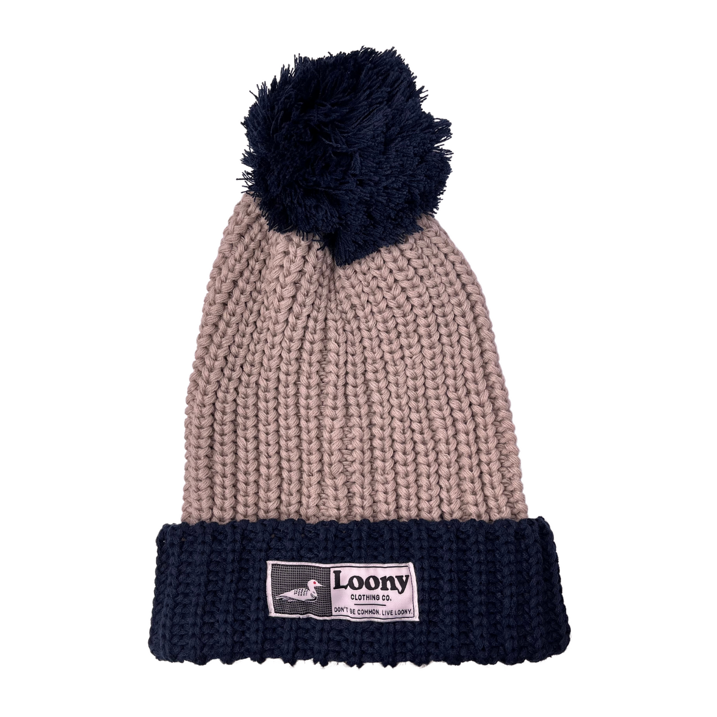 Chunky Cable Knit Hat Stone/Navy